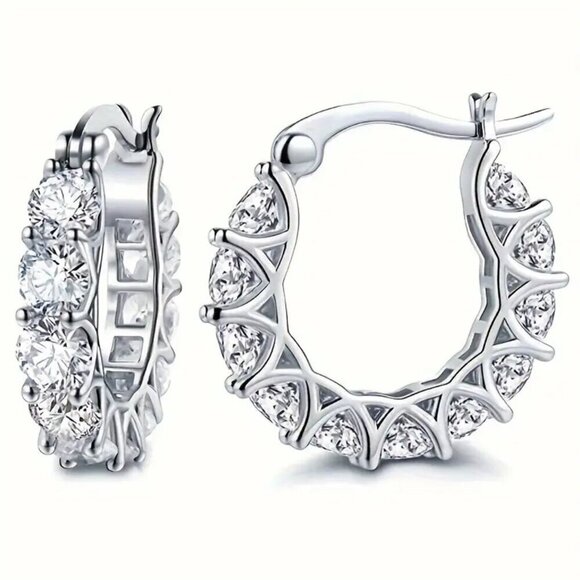 Huggie Hoop MAJOR BLING Earrings #1423 black tone clear stone - Picture 8 of 10